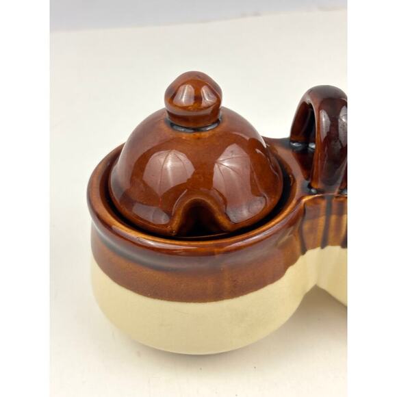 VTG Relish Condiment Server Brown Tan Ceramic Stoneware Taiwan 1970's - Picture 9 of 16